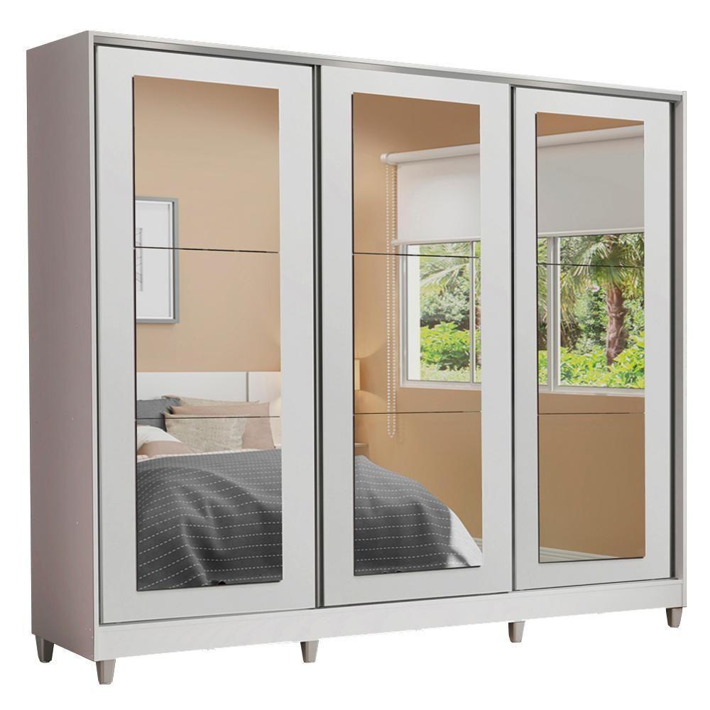 Guarda-roupa Casal Eros 3 Portas de Correr de Espelho com Pés Madesa - 9