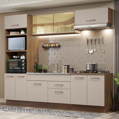 Armário de Cozinha Completa Agata 9 Portas 2 Gavetas MDF 270cm Rustic-crema Moderno