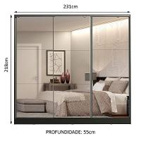 Guarda Roupa Casal 100% MDF Madesa Royale 3 Portas De Correr De Espelho Preto - 6