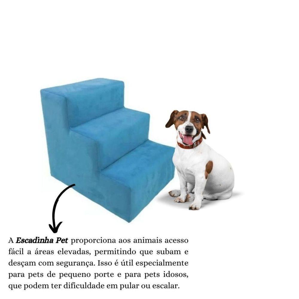Escadinha Rampa Subir Sofá Cama Cães Cachorro Gato Suede Azul Turquesa - 2