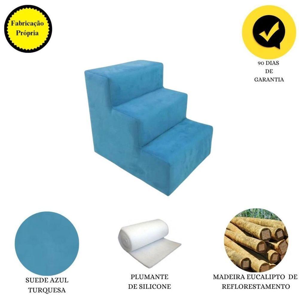 Escadinha Rampa Subir Sofá Cama Cães Cachorro Gato Suede Azul Turquesa - 6