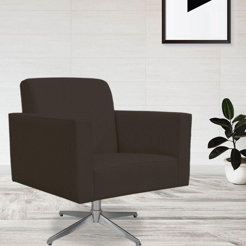 Poltrona Com Base Giratória Para Sala De Estar Suede Marrom - 7
