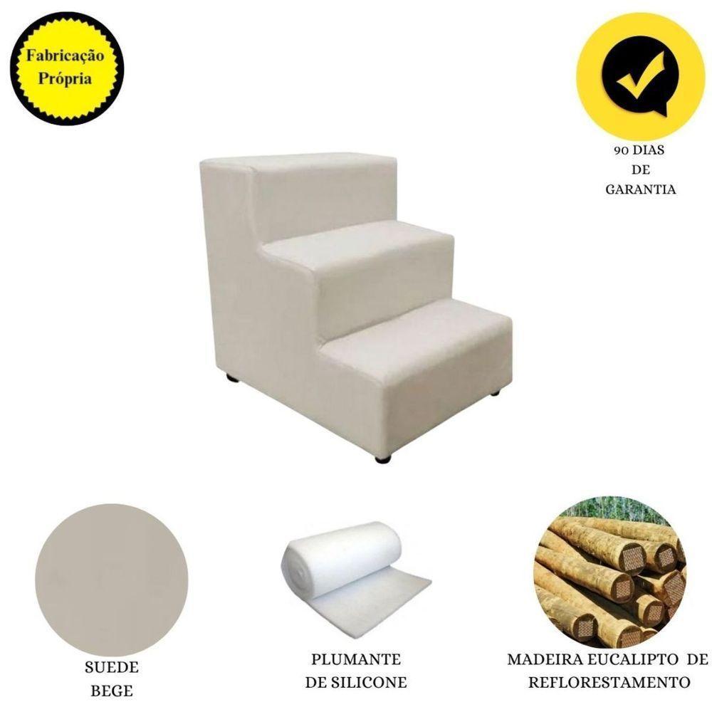 Escada Escadinha Pet Cachorro 3 Degraus Rampa Suede Premium Bege - 5