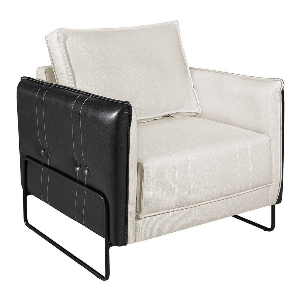 Poltrona Manhattan Base De Ferro Sintético Preto Com Linho - Doce Sonho Móveis - 1