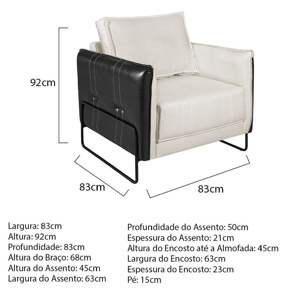 Poltrona Manhattan Base De Ferro Sintético Preto Com Linho - Doce Sonho Móveis - 4