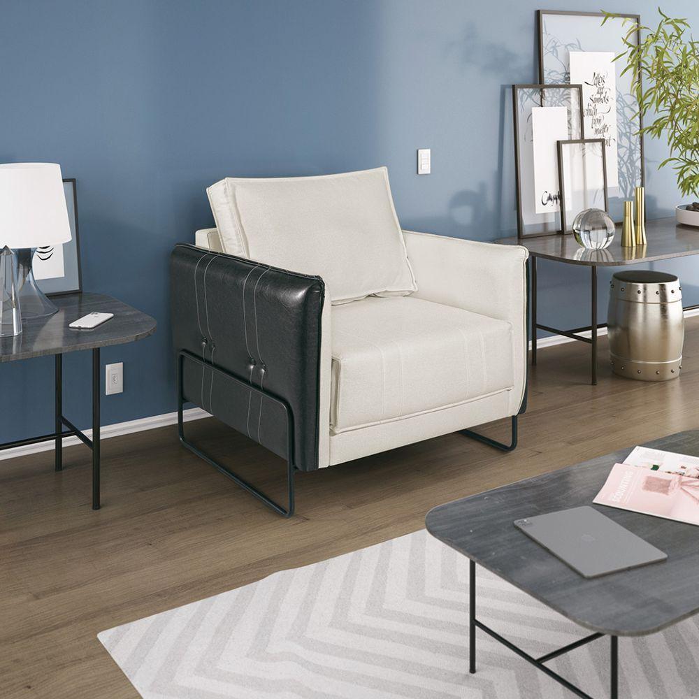 Poltrona Manhattan Base De Ferro Sintético Preto Com Linho - Doce Sonho Móveis - 6