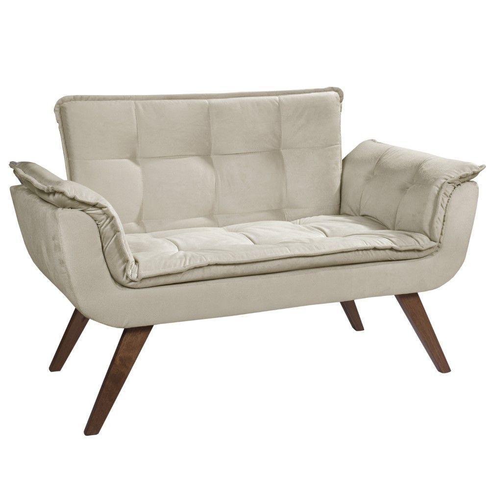 Poltrona Namoradeira Orion 2 Lugares Base Palito Tecido Bege - 1