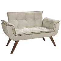 Poltrona Namoradeira Orion 2 Lugares Base Palito Tecido Bege - 1