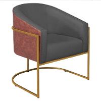 Poltrona Luiza Base De Ferro Dourado Corano Nozes E Linho Chumbo - Amarena Móveis - 2