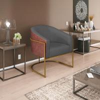 Poltrona Luiza Base De Ferro Dourado Corano Nozes E Linho Chumbo - Amarena Móveis