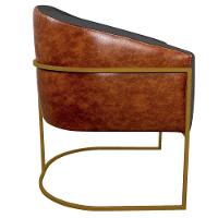 Poltrona Luiza Base De Ferro Dourado Corano Nozes E Linho Chumbo - Amarena Móveis - 5