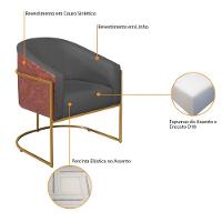 Poltrona Luiza Base De Ferro Dourado Corano Nozes E Linho Chumbo - Amarena Móveis - 6