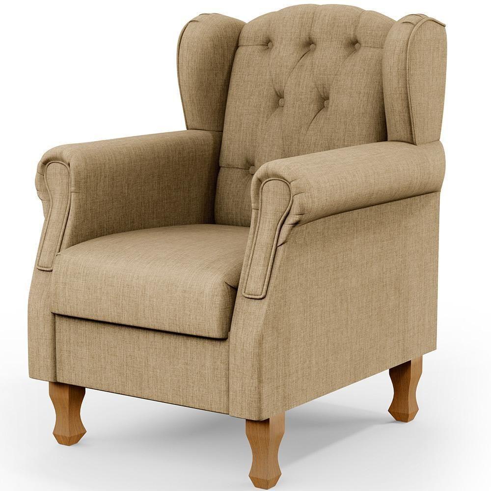 Poltrona Para Sala De Estar Yara P02 Linho Bege Escuro - 1