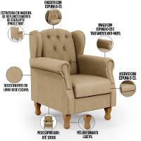 Poltrona Para Sala De Estar Yara P02 Linho Bege Escuro - 7