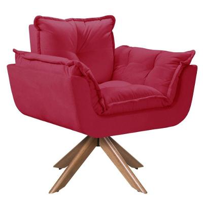 Poltrona Giratória Opala Madeira Suede Vermelho D Salla