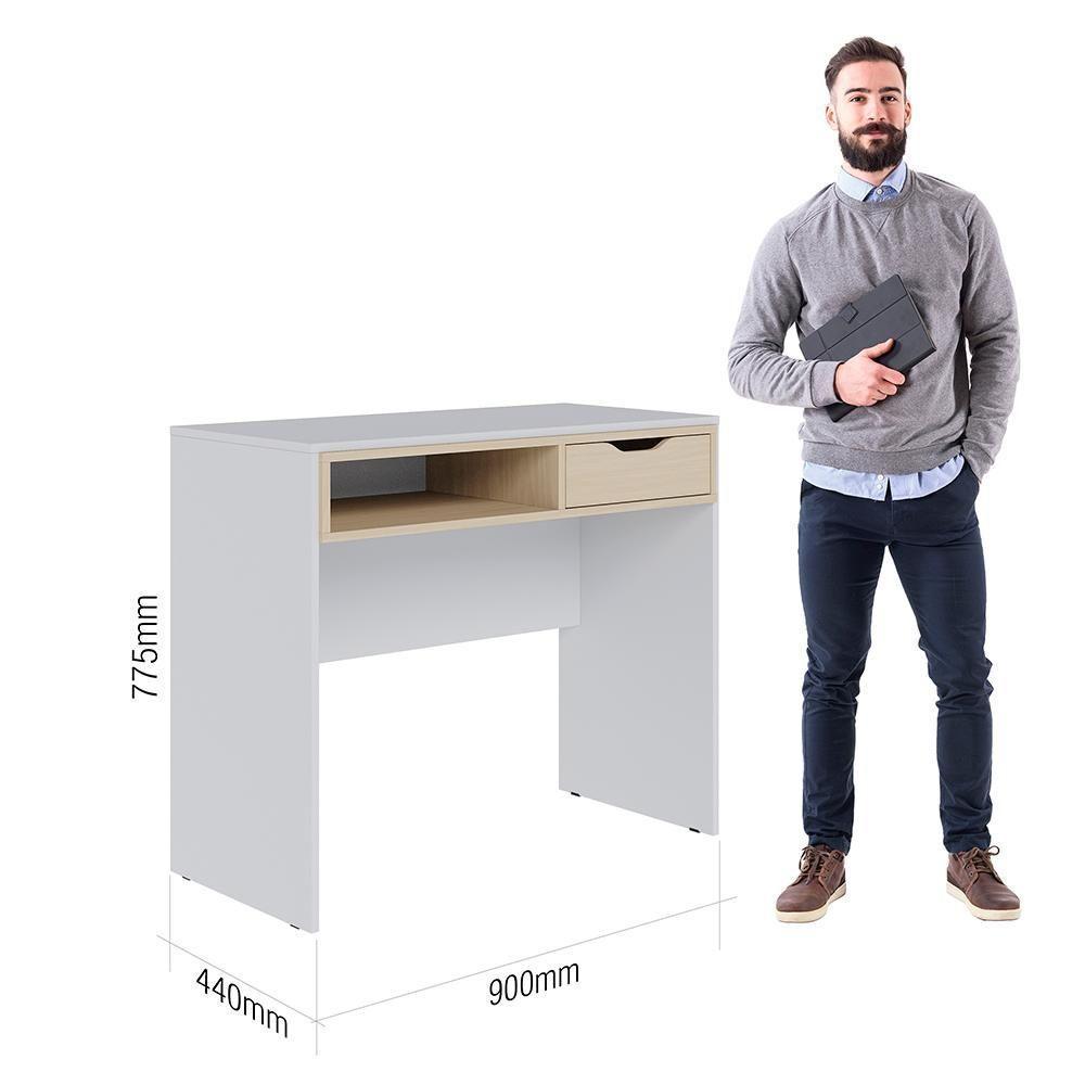 Escrivaninha Com Estante Bit Link Moov Branco Fosco Tauari Nobre - 4