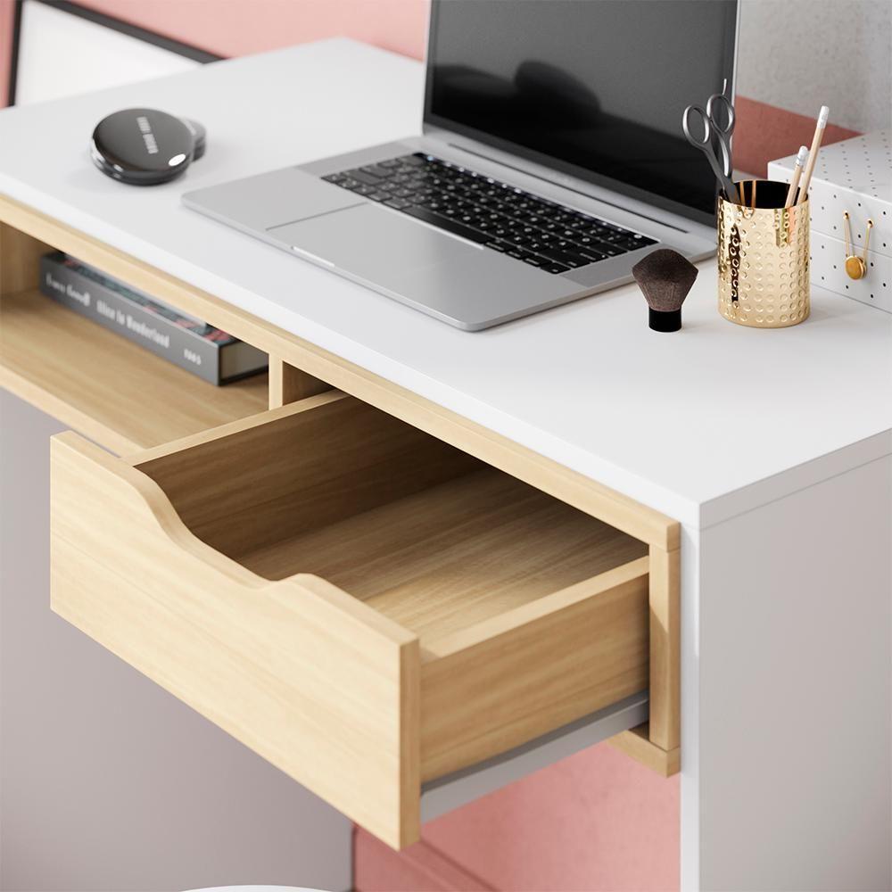 Escrivaninha Com Estante Bit Link Moov Branco Fosco Tauari Nobre - 6