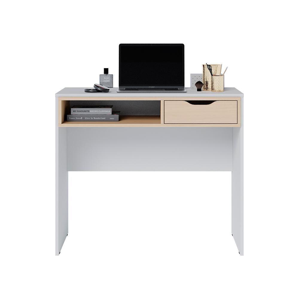 Escrivaninha Com Estante Bit Link Moov Branco Fosco Tauari Nobre - 9
