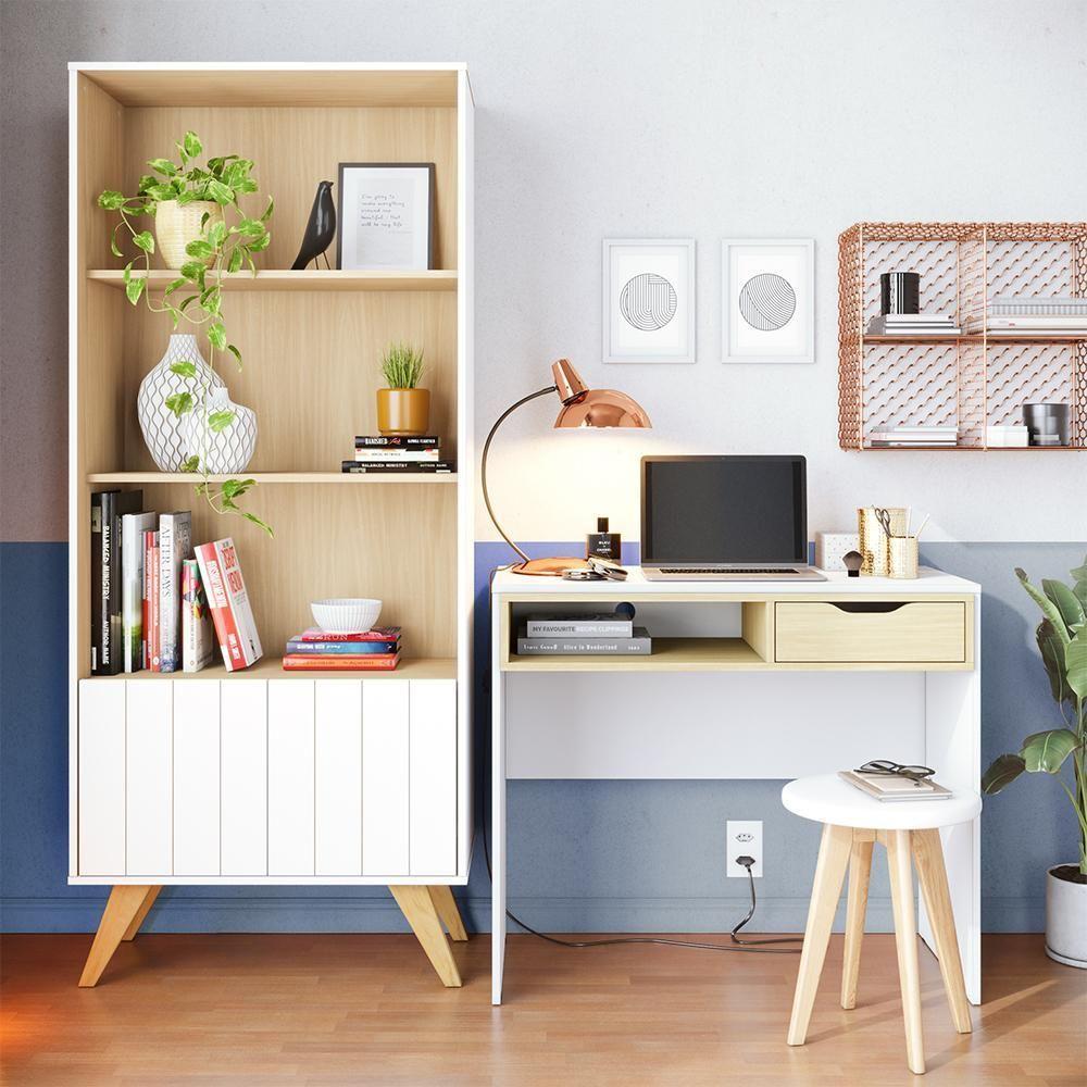 Escrivaninha Com Estante Bit Link Moov Branco Fosco Tauari Nobre - 10