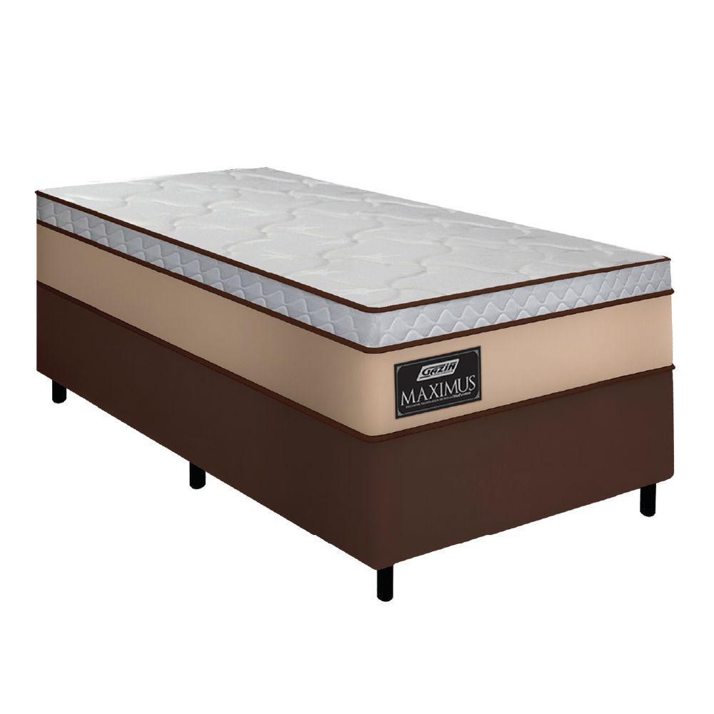Cama Box Solteiro Gazin Colchão Molas Ensacadas 88x188x62cm Maximus Bege/Marrom - 1
