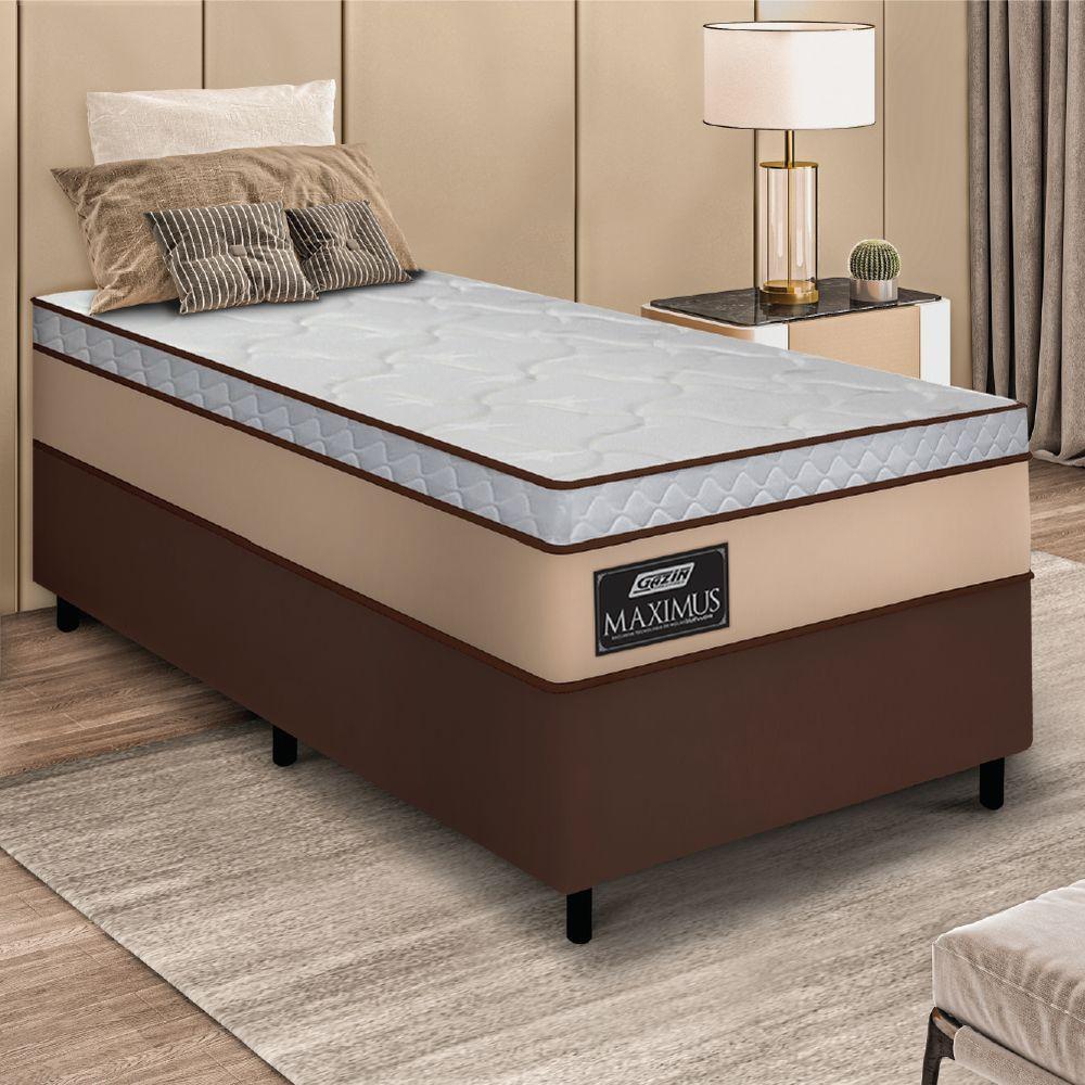Cama Box Solteiro Gazin Colchão Molas Ensacadas 88x188x62cm Maximus Bege/Marrom - 2