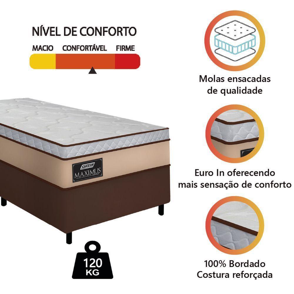 Cama Box Solteiro Gazin Colchão Molas Ensacadas 88x188x62cm Maximus Bege/Marrom - 5