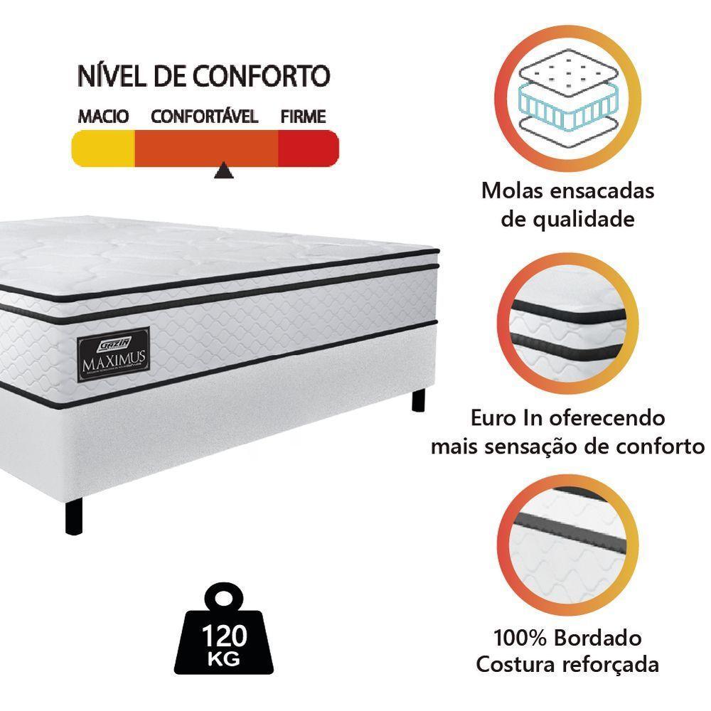 Cama Box Casal Queen Gazin Colchão Molas Ensacadas 158x198x62cm Maximus Branco - 5
