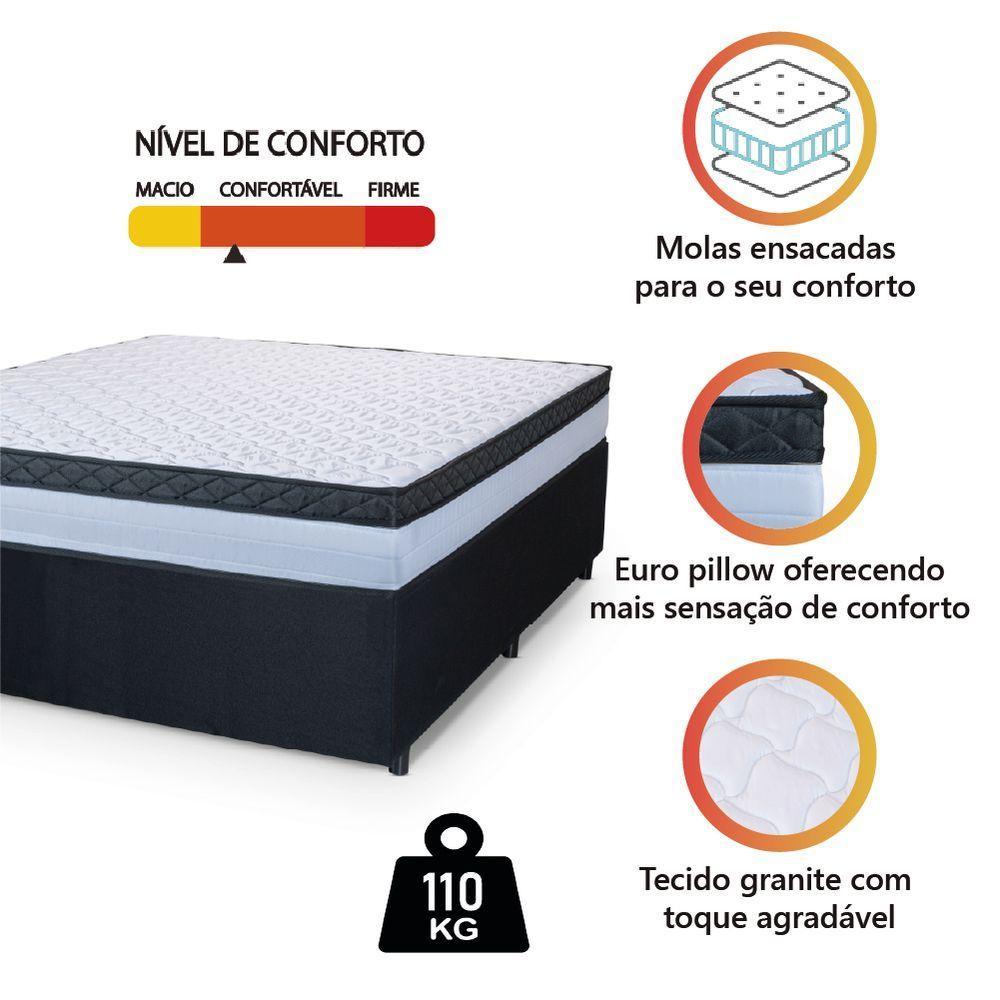 Cama Box Casal Colchão Com Molas Ensacadas 138x188x60cm Dunas Branco/Preto Hellen - 5