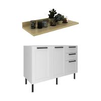 Balcão De Cozinha Em Mdf Com Tampo 2 Portas E 3 Gavetas 120cm Multimóveis Cr20462 Branco/carvalho Tropical - 2