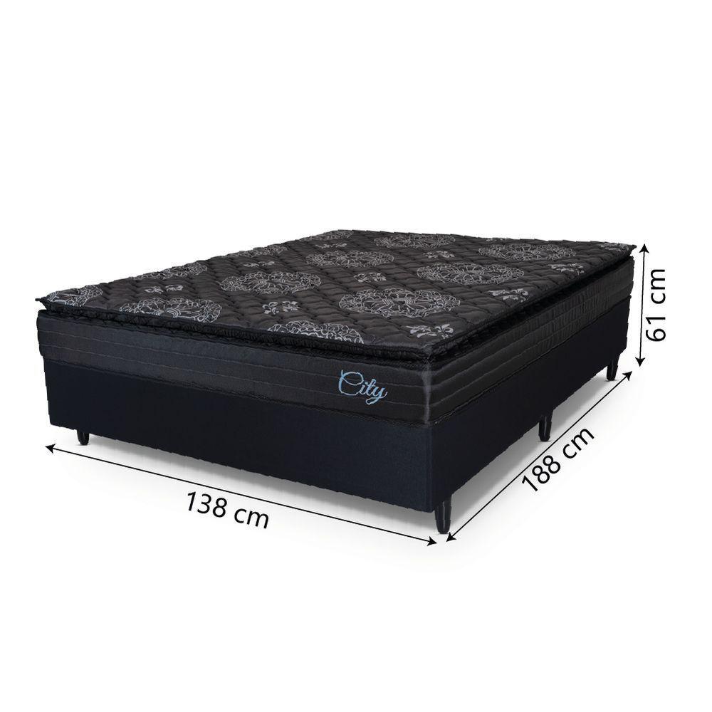 Cama Box Casal Colchão Com Molas Ensacadas City Pillow Top 138x188x61cm Hellen Preto - 2