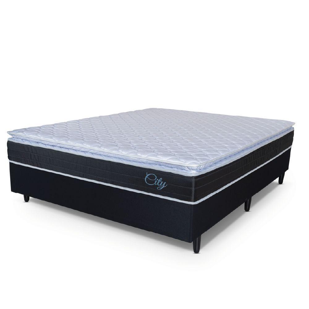 Cama Box Casal Colchão Com Molas Ensacadas City Pillow Top 138x188x61cm Preto/Branco Hellen - 1