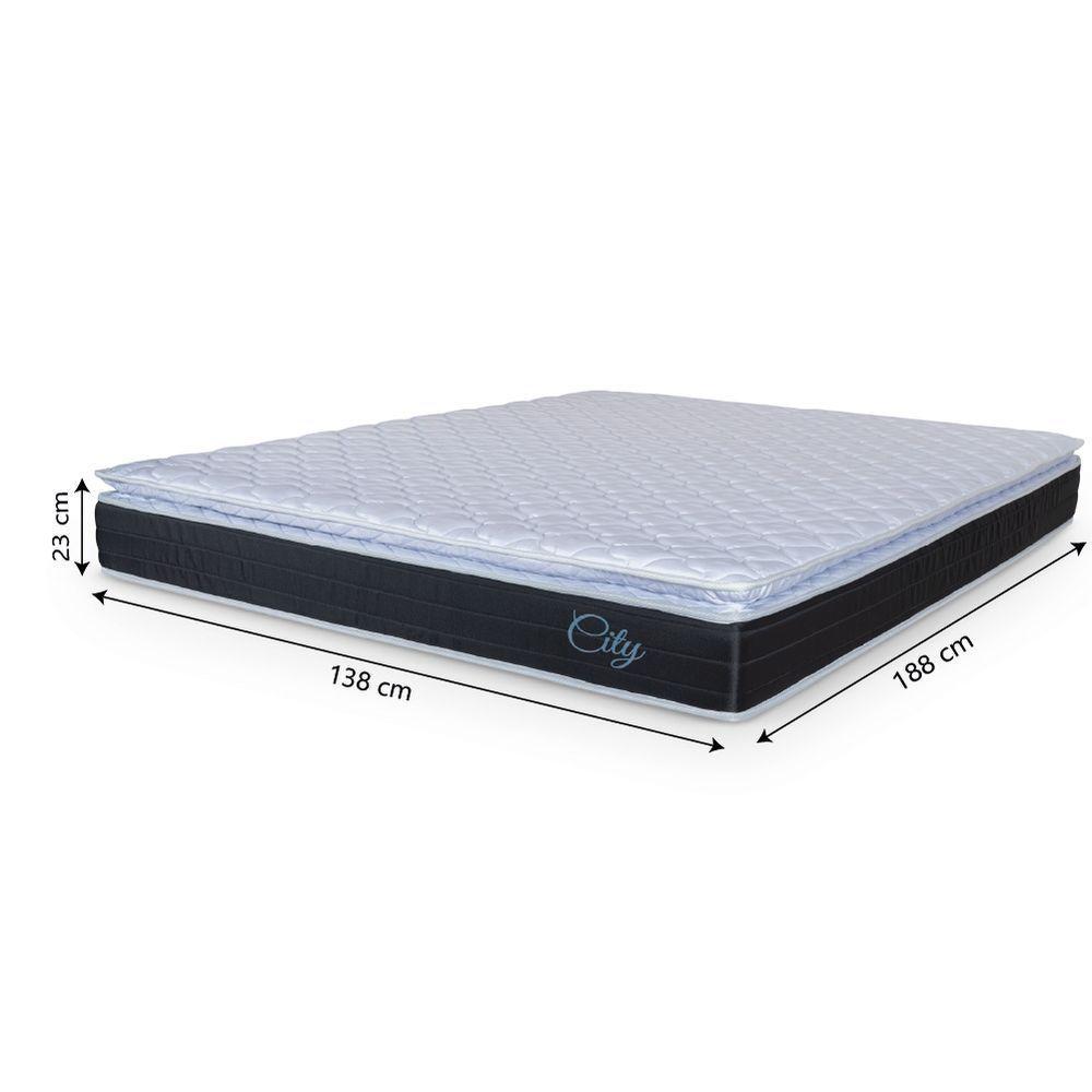 Cama Box Casal Colchão Com Molas Ensacadas City Pillow Top 138x188x61cm Preto/Branco Hellen - 3