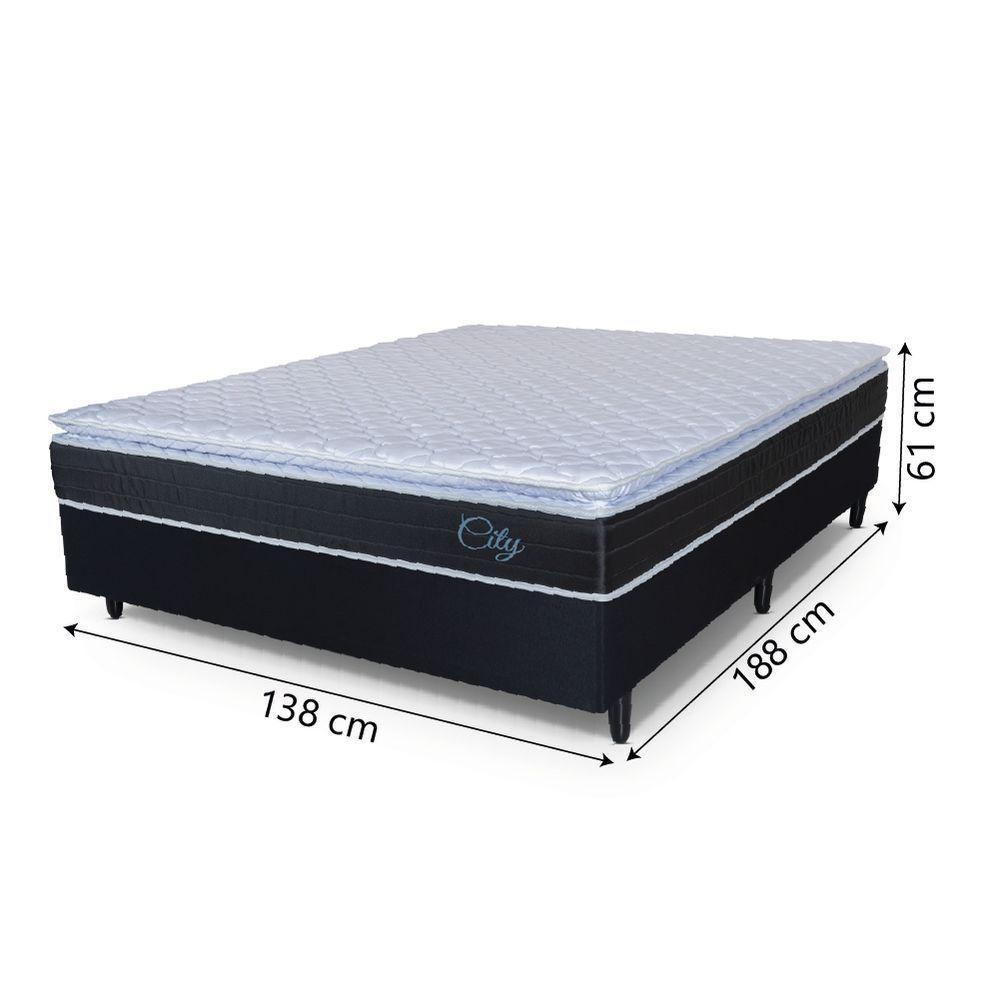 Cama Box Casal Colchão Com Molas Ensacadas City Pillow Top 138x188x61cm Preto/Branco Hellen - 4