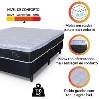 Cama Box Casal Colchão Com Molas Ensacadas City Pillow Top 138x188x61cm Preto/Branco Hellen - 2