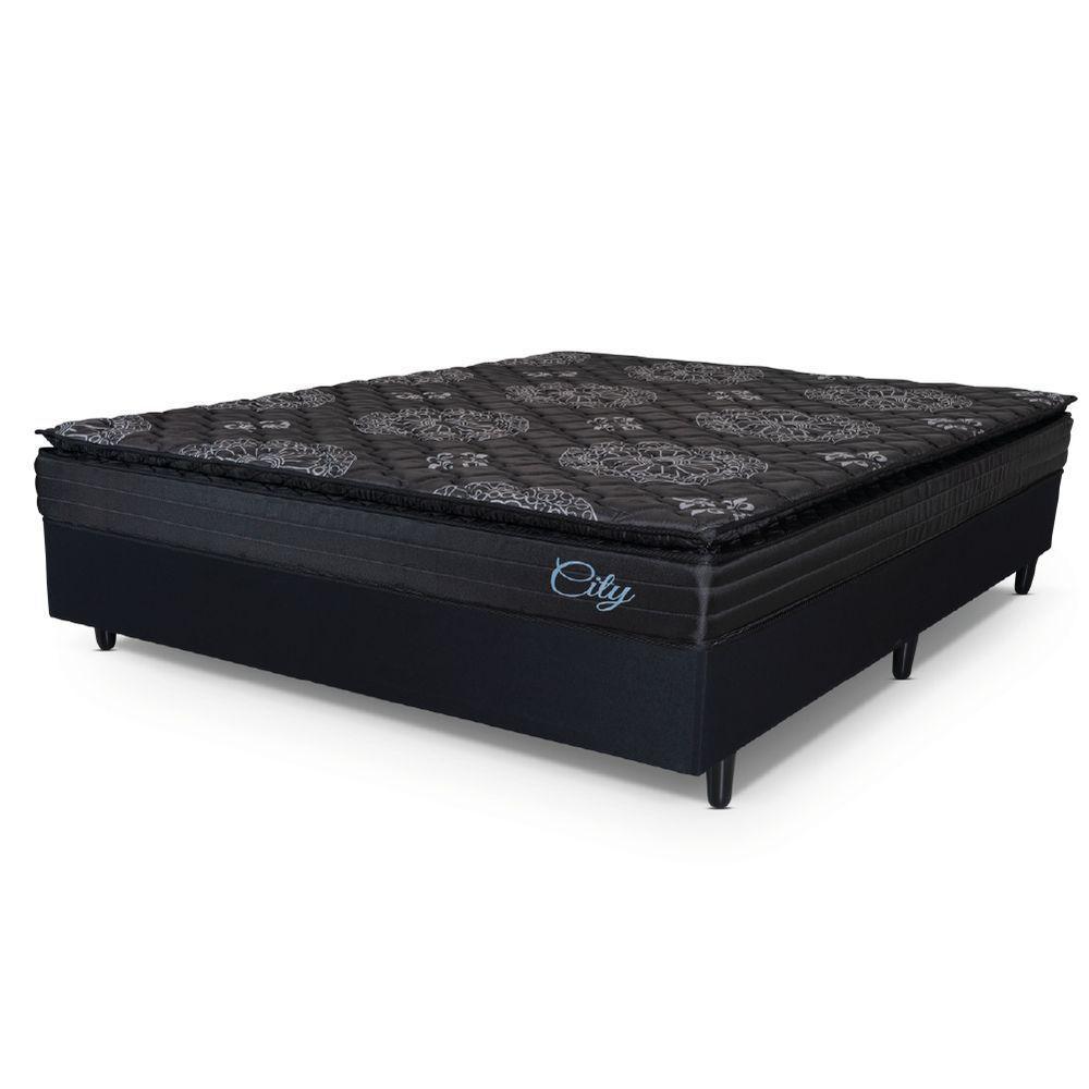 Cama Box Casal King Colchão Com Molas Ensacadas City Pillow Top 193x203x61cm Preto Hellen - 1