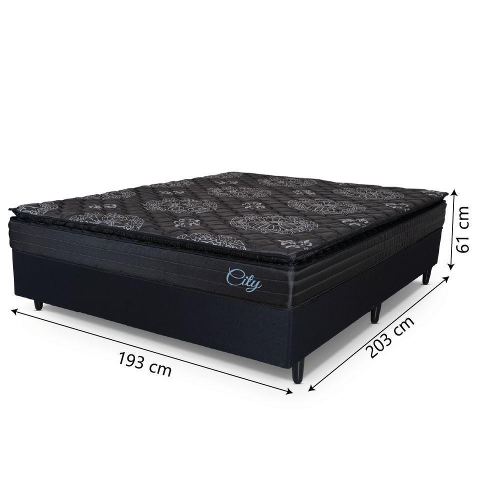 Cama Box Casal King Colchão Com Molas Ensacadas City Pillow Top 193x203x61cm Preto Hellen - 3