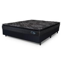 Cama Box Casal King Colchão Com Molas Ensacadas City Pillow Top 193x203x61cm Preto Hellen - 1