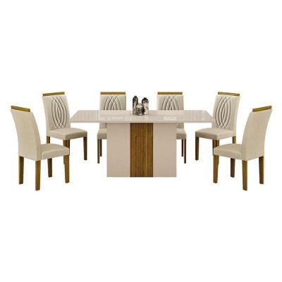 Mesa De Jantar Doha 160x80 Reto Off White Freijó Decor Off Com 6 Cadeiras Freijó Joli Palha - Leifer Móveis