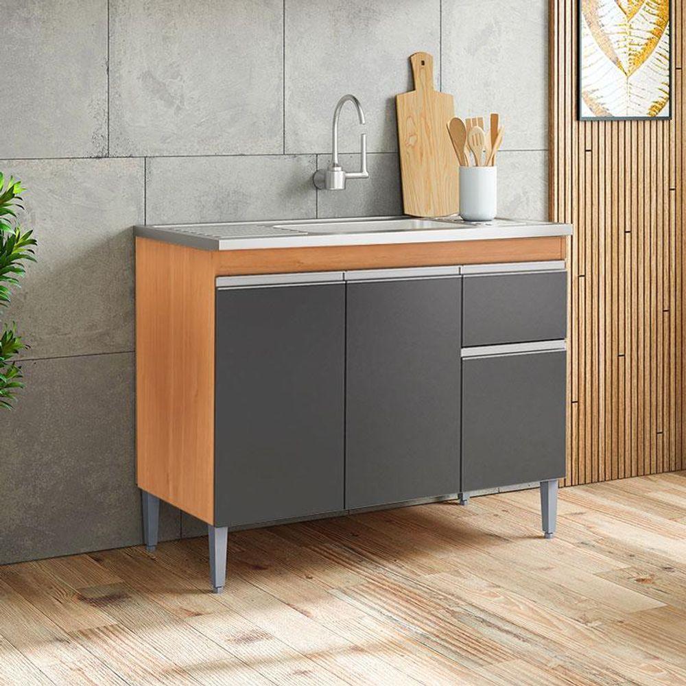 Balcão De Pia Tatiane 100cm Amêndoa Preto - Ajl - 5