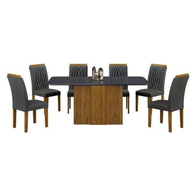 Mesa De Jantar Doha 160x80 Freijó Decor Freijó Chumbo Com 6 Cadeiras Freijó Joli Chumbo - Leifer Móveis