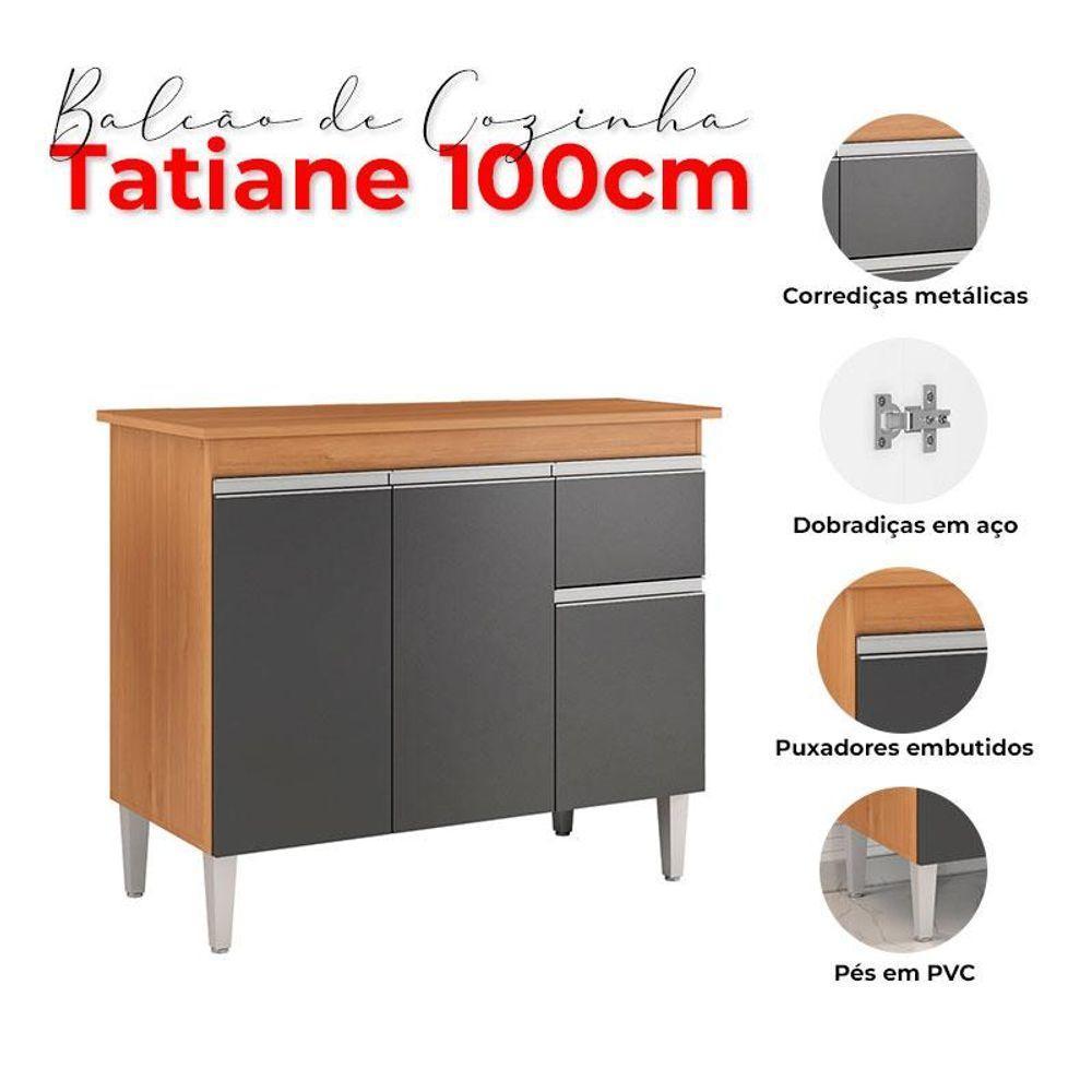 Balcão De Cozinha Tatiane Com Tampo 100cm Amêndoa Preto - Ajl - 4