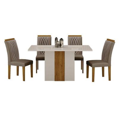 Mesa De Jantar Doha 120x80 Reto Off White Decor Off Com 4 Cadeiras Freijó Joli Camurça - Leifer Móveis