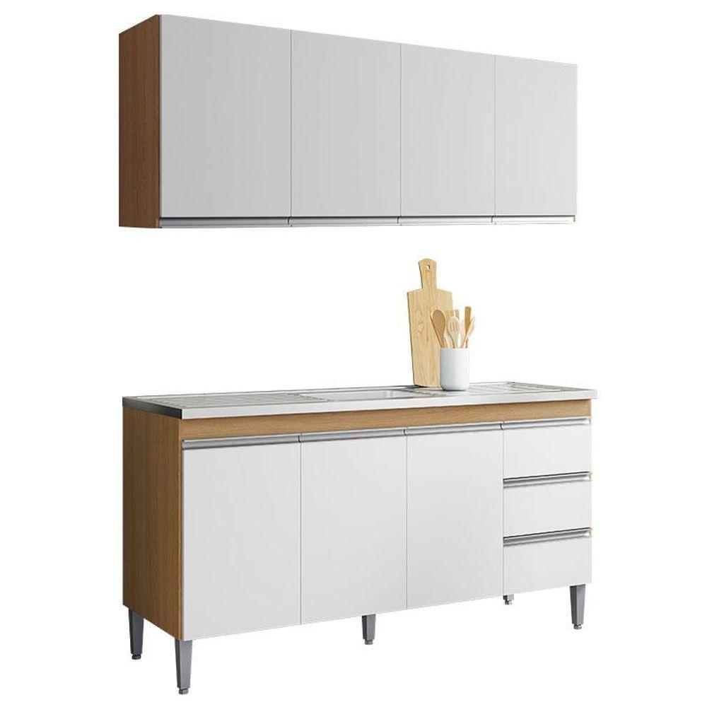 Balcão De Pia 150cm E Armário Aéreo Andreia Amêndoa Branco - Ajl - 1