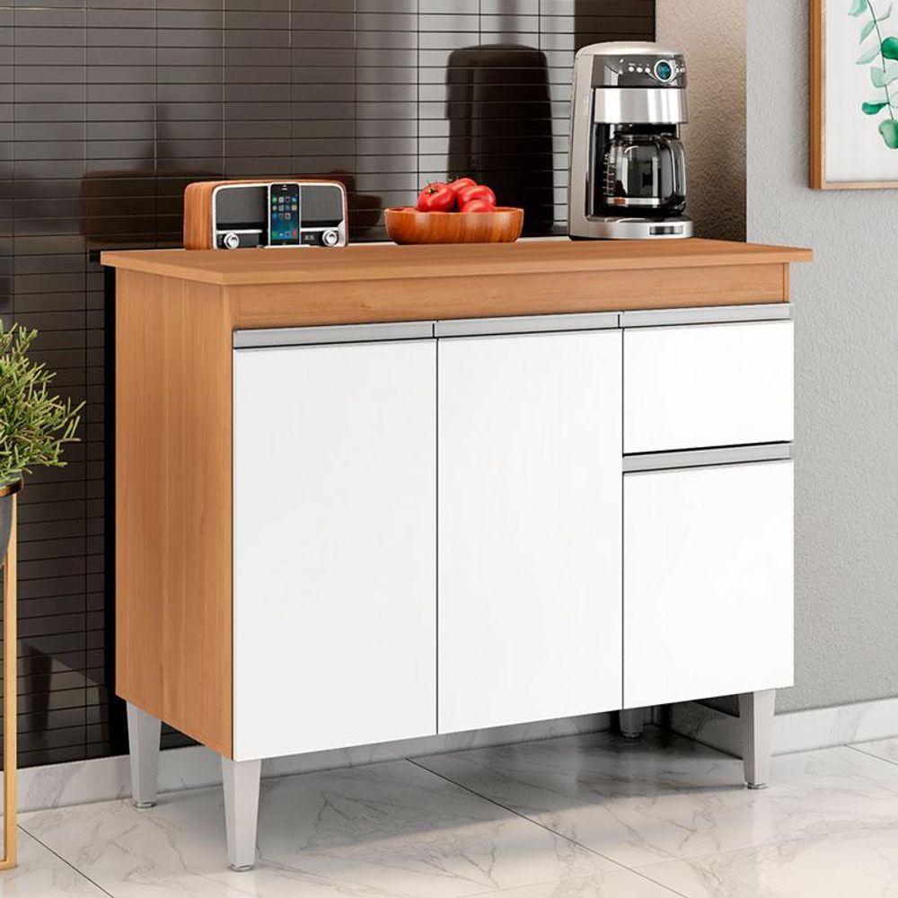 Balcão De Cozinha Ambiente Tatiane Com Tampo 100cm Amêndoa Branco - Ajl - 1