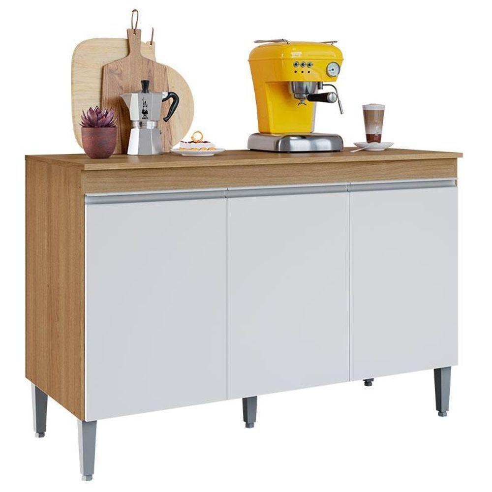 Balcão De Cozinha Manu Com Tampo 120cm Amêndoa Branco - Ajl - 1