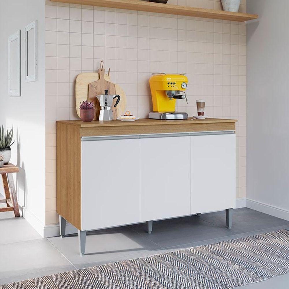 Balcão De Cozinha Manu Com Tampo 120cm Amêndoa Branco - Ajl - 5