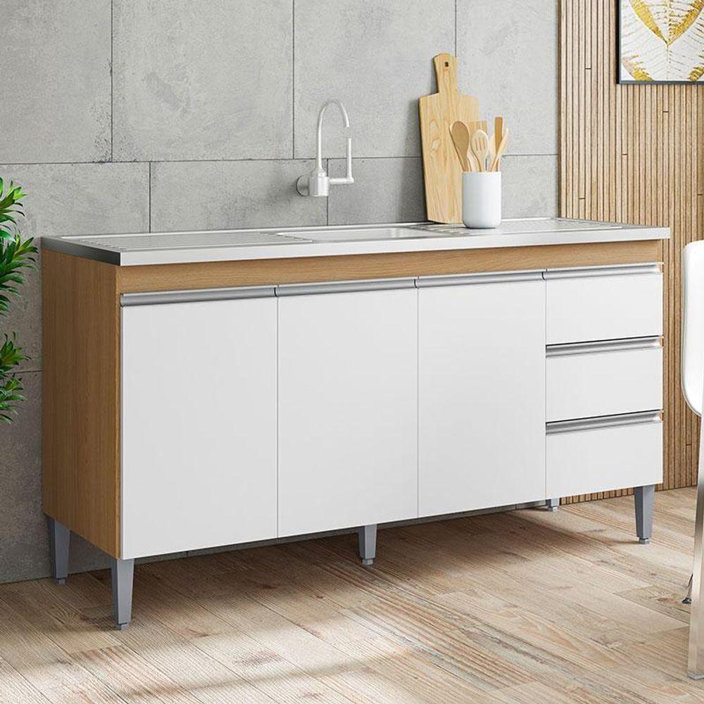 Balcão De Pia Andréia 150cm Amêndoa Branco - Ajl - 5