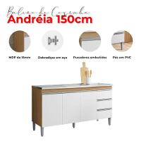 Balcão De Pia Andréia 150cm Amêndoa Branco - Ajl