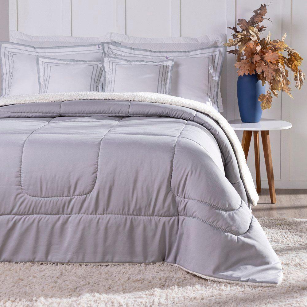 Kit Edredom King Coberdrom Soft Hipercal/sherpa 5 Peças - Cinza - 3