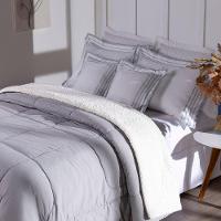 Kit Edredom King Coberdrom Soft Hipercal/sherpa 5 Peças - Cinza